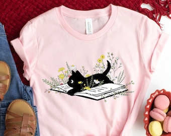 Cat Book Shirt For Women - Cat And Book Lover T Shirt For Mother's Day Gift - Cute Book Lover T-Shirt Gift from Kids, Reading Teacher Tshirt