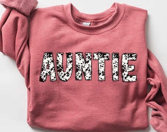 Cowhide Brown Auntie Sweatshirt,Cow Auntie Shirt,Western Aunt Sweatshirt,Auntie to be Sweatshirt,Aunt Gift,Buffalo Plaid Auntie Sweatshirt,