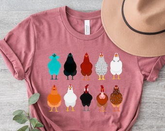 Frauen-Hühner-Shirts, Hühner-Dame-T-Shirt, Hühner-Shirts, Hühnerfarm-Hemd, Hühner-Liebhaber-Hemd, Landfrauen-Hemd, Mama-Hühner