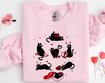 Black Cat Valentine’s Day shirt,Valentines Cat Shirt, Cat Lover Shirt, Cute Valentine Cats Cat Hearts Shirt, Valentines Day Shirts