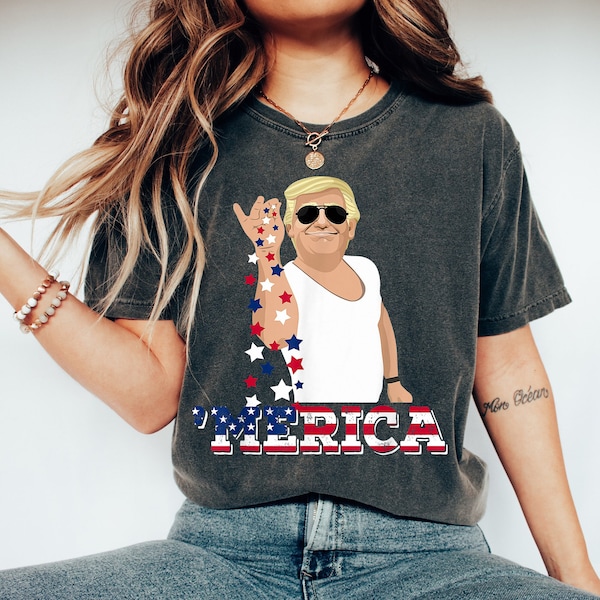 Custom Trump 'Merica T-shirt, Trump Bae Funny 4th of July Shirt, Trump Salt 4th Of July Shirt, Salt Bae Style Funny 4th of July Trump Tee