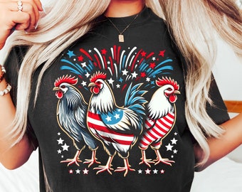 Lustiges 4. Juli-T-Shirt, Huhn-T-Shirt, Unabhängigkeitstag-T-Shirt, USA-Flaggen-Shirt, patriotisches Shirt, Freiheits-Shirt, Damen-Vierter Juli