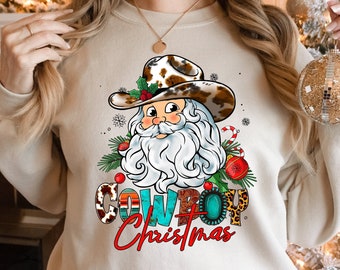 Cowboy Santa Sweatshirt,Howdy Retro Santa Shirt,Christmas  Vibes,Family Christmas Shirts,Country Christmas,Western Christmas,Christmas Gift
