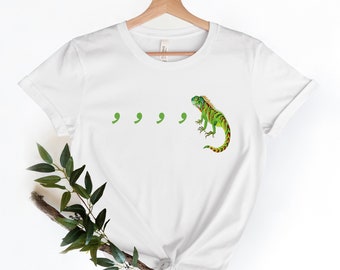 Funny Grammar shirt,book lover shirt,Chameleon Shirt,Comma Comma Chameleon, English Teacher Lizard Shirt,reading shirt,Iguana comma shirt