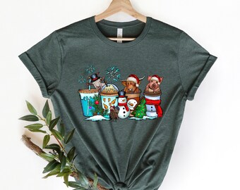 Farm Animals Christmas Shirt, Christmas Cow T-shirt, Merry Christmas Heifers Tee, Highland Cow Farm Christmas Farmer Cow Animal Lover Shirt,