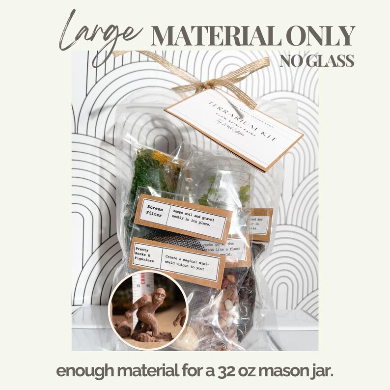 Terrarium Kit DIY Gift for Plant Lover Mini Terrarium with live moss, terrarium plants, zen garden diy kit terrarium gift for Dad Large Materials Only