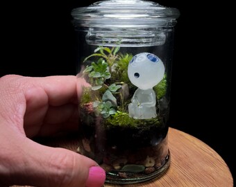 Terrarium Kit Tree Spirit, Glow in the Dark Mini Terrarium with live moss, terrarium plants, zen garden diy kit terrarium gift