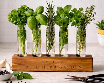 Hydroponic Window Herb Garden Gift Hydroponic Vases and Personalized Stand Engraved Cooking Gift