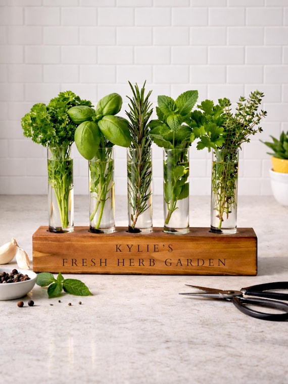Hydroponic Window Herb Garden Gift Hydroponic Vases and Personalized Stand Engraved Cooking Gift