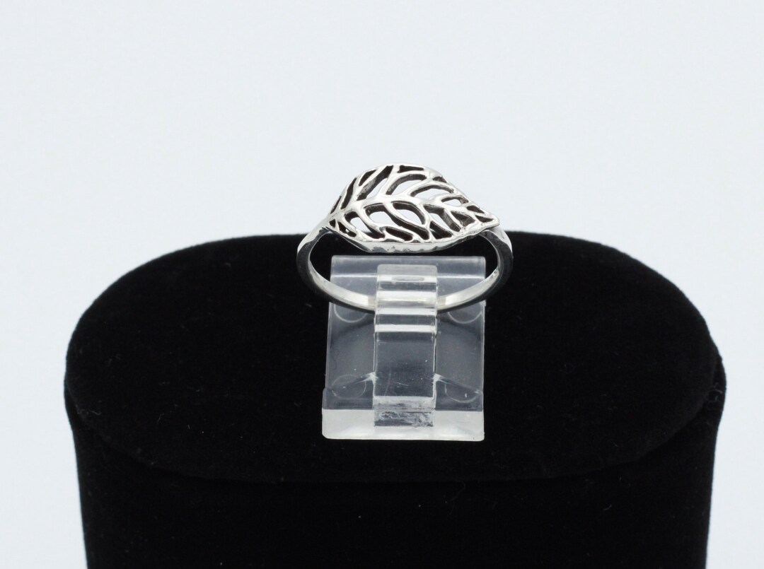 LEAF RING 925 STERLING Silver , Brightly Polished Filigree Leaf Design ...