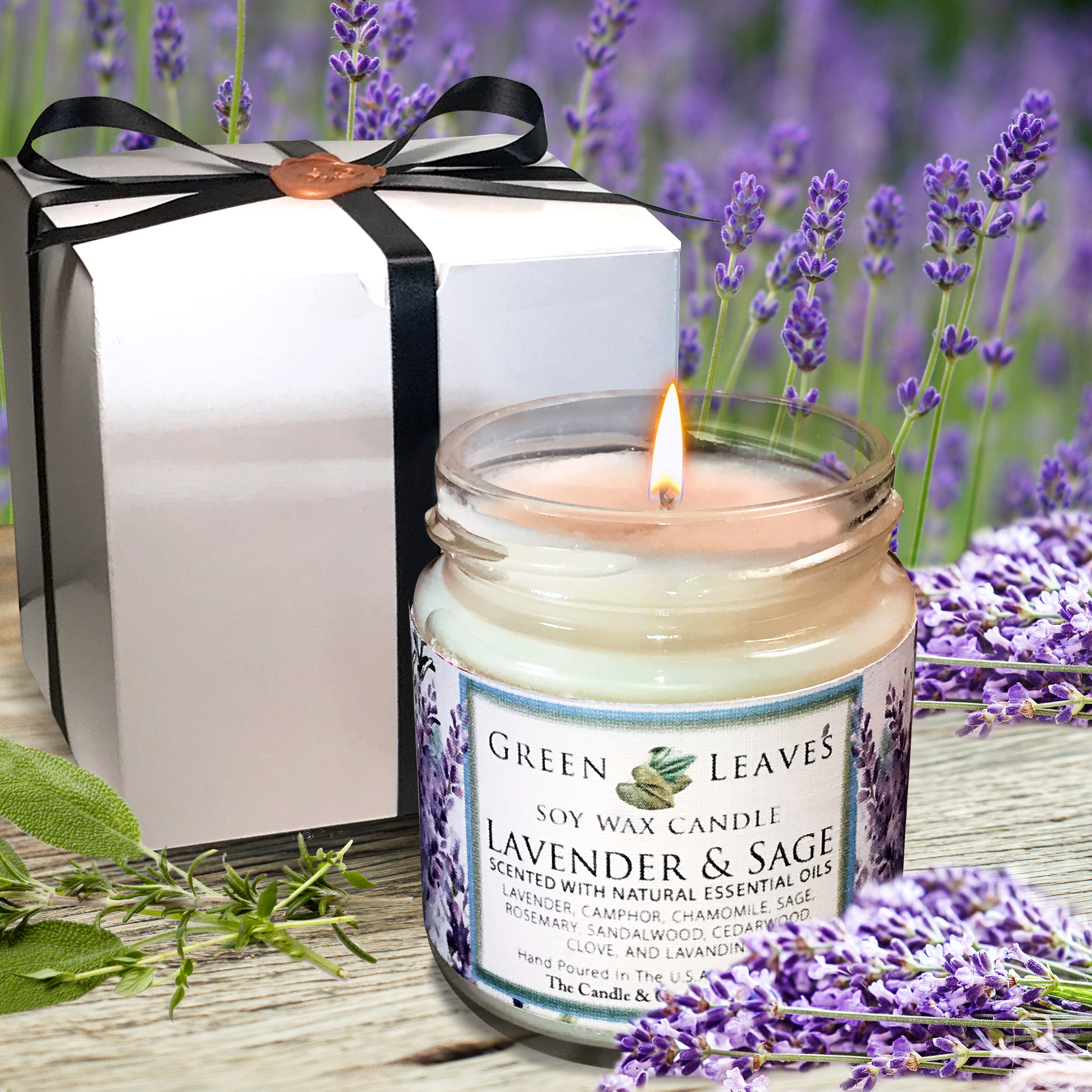 Lavender And Sage Handmade Soy Candle that smells AMAZING in Etsy