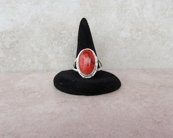 Red Sea Coral Sterling Silver Ring - Handmade Size 9 1/2