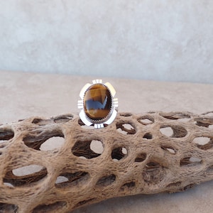 Sterling Silver Tiger Eye Ring/Navajo Style Tiger Eye Ring/Mens Tiger Eye Ring/Ladies Tiger Eye Ring/Under 100