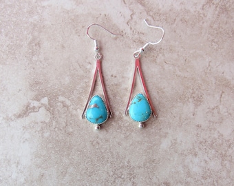 Sterling Silver Turquoise Dangle Earrings: Handmade Gemstone Jewelry