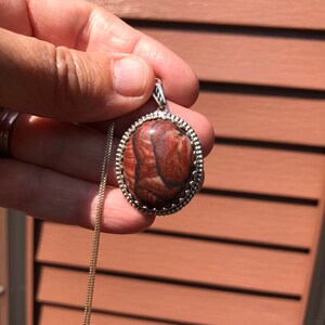 Sterling Silver Picture Jasper Pendant: Crown Bezel Necklace