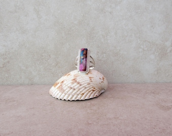 Purple Spiny Oyster Copper Turquoise Ring - Sterling Silver Ring - size 9 1/2