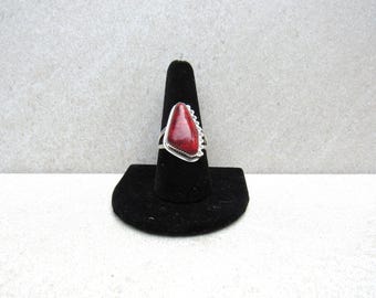 Sterling Silver Red Sponge Coral Ring: Ladies Coral Ring, Size 9 1/2