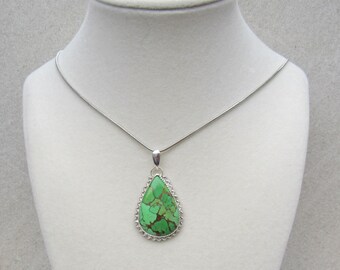 Green Copper Turquoise Pendant - Sterling Silver Necklace