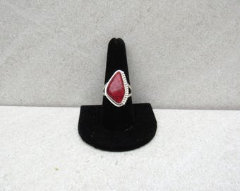 Red Sponge Coral Sterling Silver Ring, Size 9