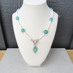 Kingman Turquoise Necklace/Shell Heishi Bead Necklace/Turquoise Beaded Necklace