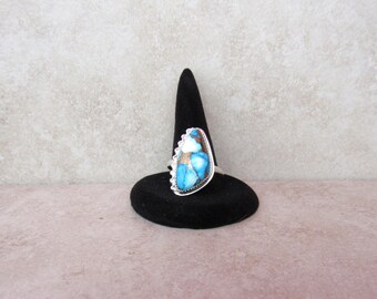 Sterling Silver Blue Dahlia Ring - size 9 1/2