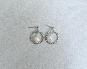 Dangle Circle Pearl Earrings - Silver Circle