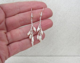 Silver Pearl Dangle Earrings: Multi Pearl Dainty Earrings
