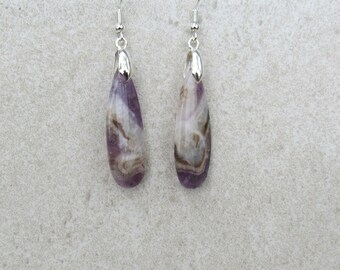 Natural Chevron Amethyst Earrings, Amethyst Gemstone Dangle Earrings