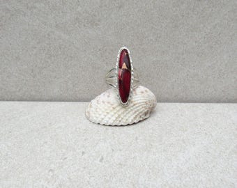 Red Dahlia Long Slender Sterling Silver Ring
