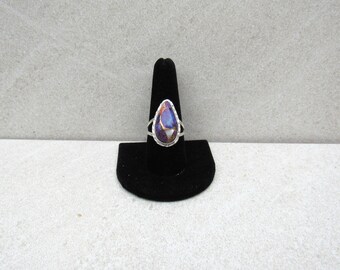 Sterling Silver Orange & Purple Spiny Oyster Shell Mojave Turquoise Ring  - size 9 1/2