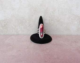 Red Dahlia Kingman Turquoise Long Slender Sterling Silver Ring, Size 9