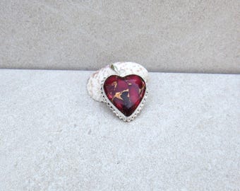 Sterling Silver Red Rose Dahlia Heart Shaped Pendant