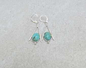 Sterling Silver Turquoise Dangle Earrings - Ladies Gemstone Earrings