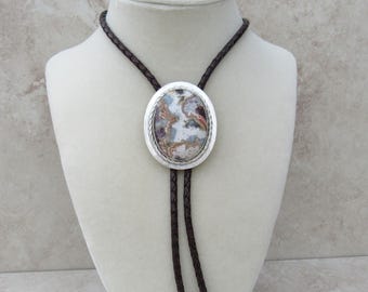 Sterling Silver Crazy Lace Agate Bolo Tie