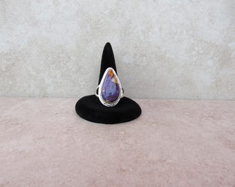 Sterling Silver Orange & Purple Spiny Oyster Shell Mojave Turquoise Ring  - size 9 1/4
