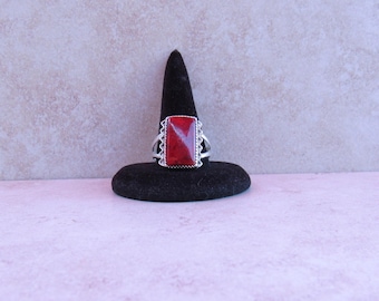 Red Sea Coral Sterling Silver Ring - Handmade Size 9 1/4