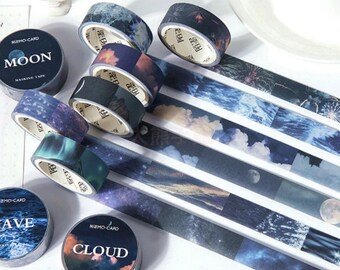 Scenic Sky Washi Tape: Cloud, Moon, Galaxy Designs Pattern Masking Tape Rolls (3m)
