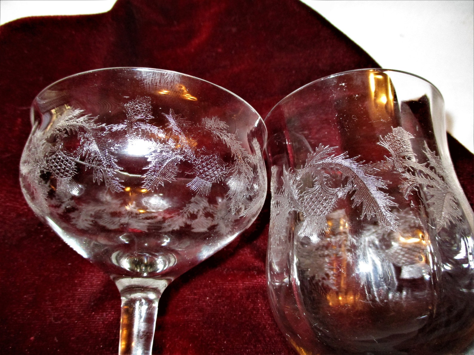 4 Central Glass Works Scotch Thistle Crystal Glasses Wine Etsy