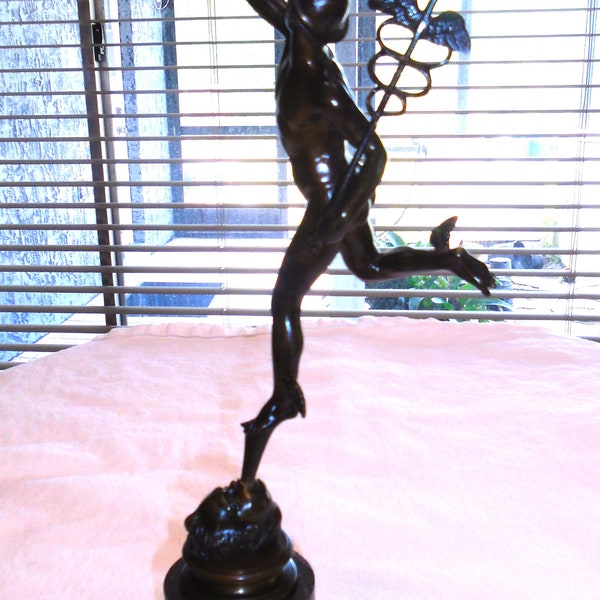 Bronze Sculpture MERCURY AFTER GIAMBOLOGNA, Nelli Roma Antique c1890 Statue Art