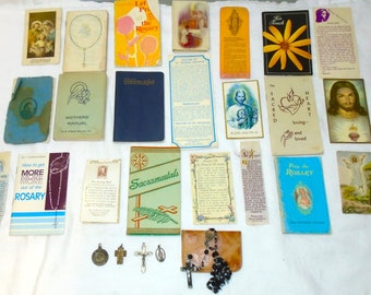 Vintage Religious Lot Books Cards Metals Rosary 30's 50's 70's Christianity RARE