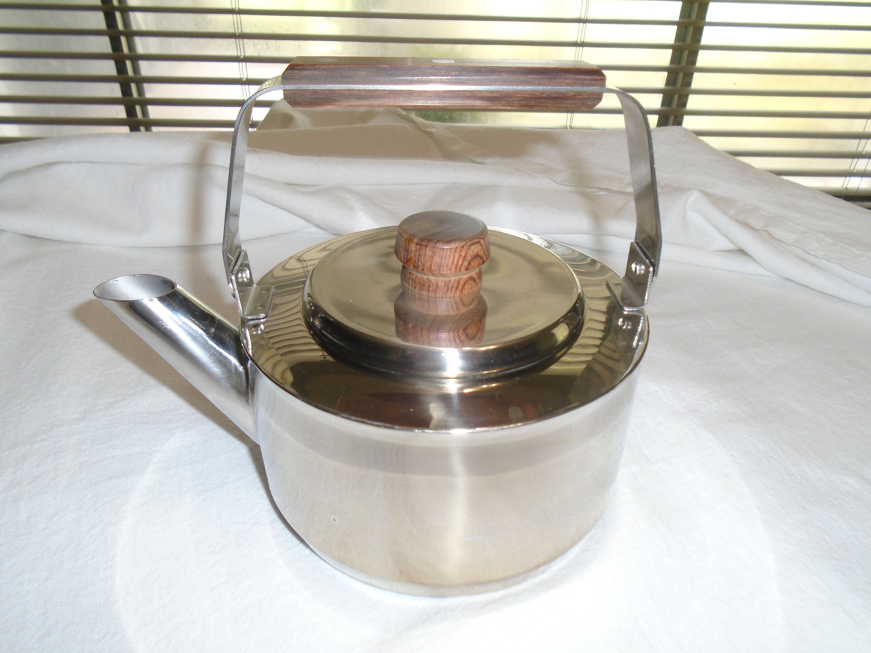 Vtg Farberware 763 Tea Kettle EXCELLENT Wood Handles 1 1 2 Qt Stainless Teapot Etsy