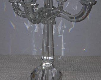 Rare Lead Crystal Candelabra 5 Candle Arms Stick Prism