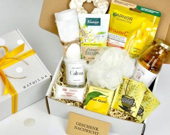 Personalized wellness gift box with custom message | Gift for women, birthday, get well soon | Spa box with tea, candle & skincare