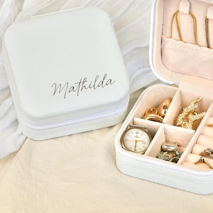 Personalisierte Schmuckbox mit Name – Reise-Schmuckkästchen für Ringe, Ohrringe & Uhren – Geschenk für Frauen und Mädchen