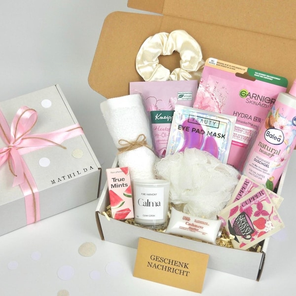 Personalized Wellness Box Gift in Pink - Birthday, Wellness, Wedding Gift in 3 Variations for Girlfriend, Women, Small Token of Appreciation