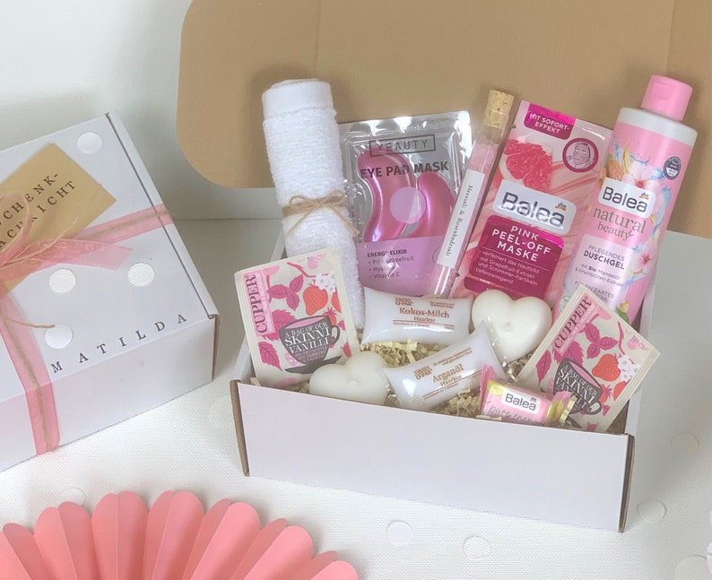 Personalisierte Geschenkbox Wellnessbox Pink für Geschenk Muttertag Geburtstag Wellness Gift Hochzeit in 3 Varianten für Freundin Frauen102 Geschenkbox M