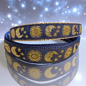 Celestial Moon and Sun Dog Collar with optional Custom Engraved Buckle