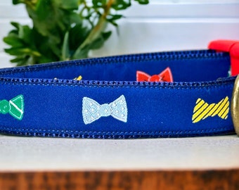 Dapper Pup-Stylish Navy Blue Collar with Bow Tie Accents