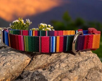 Handmade Serape Dog Collar: Mexican Stripes, Polypropylene Webbing
