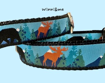 Moose and Bear Forest Friends Dog Collar